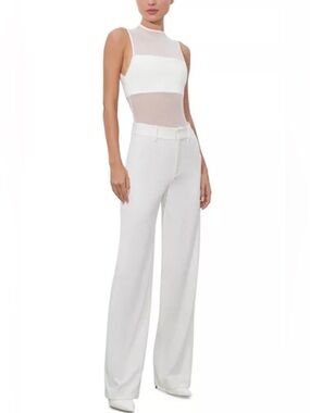 Alice + Olivia White Mid-Rise Wide Leg Trousers